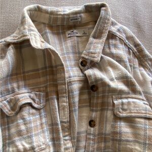 Hollister Cream and Light Blue Plaid Shirt Jacket
